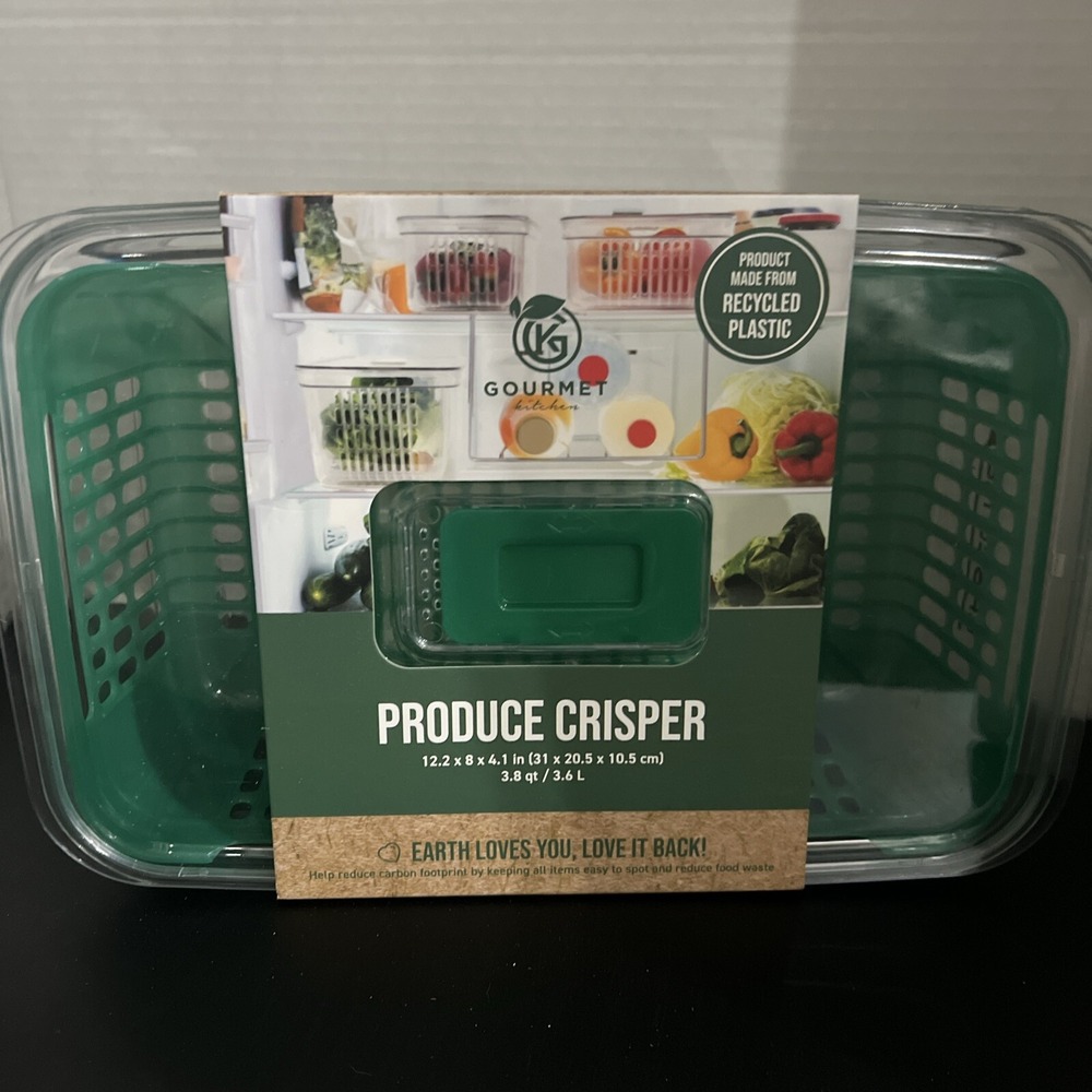 NEW. Produce Crisper Container Removable Basket Adjustable Air Vent Clear 3.8qt